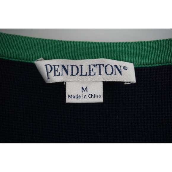 Pendleton Sweater Womens Medium Navy Striped Silk Cotton Open Front Cardigan - Picture 2 of 4